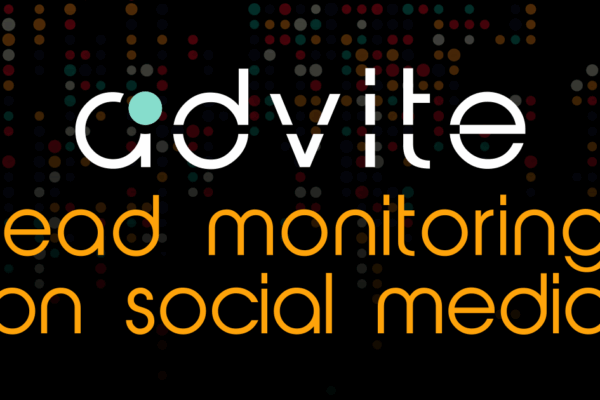 Advite AI logo with tagline lead monitoring on social media – AI-powered social media monitoring tool for tracking leads, customer engagement, brand mentions, and digital marketing performance. The design highlights innovative lead generation, predictive analytics, and audience insights in social networks.