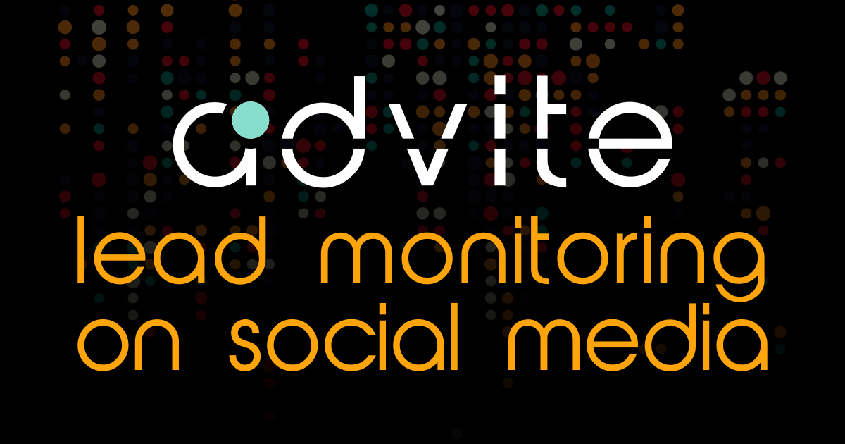 Advite AI logo with tagline lead monitoring on social media – AI-powered social media monitoring tool for tracking leads, customer engagement, brand mentions, and digital marketing performance. The design highlights innovative lead generation, predictive analytics, and audience insights in social networks.